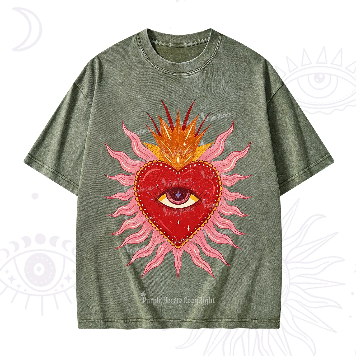 Purplehecate Sacred Flame Heart Washed T-Shirt