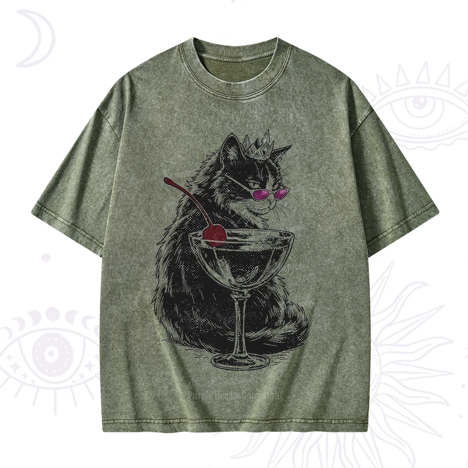 Purplehecate Martini Queen Cat Washed T-Shirt