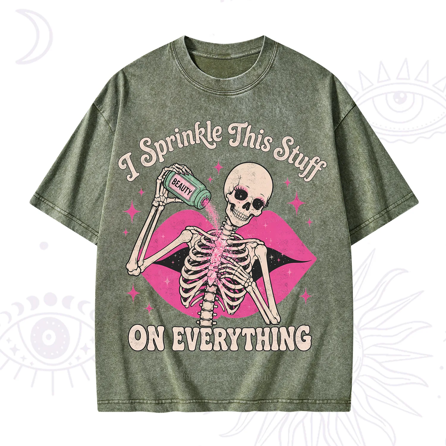 Purplehecate I Sprinkle This Stuff on Everything Beauty Skeleton Washed T-Shirt
