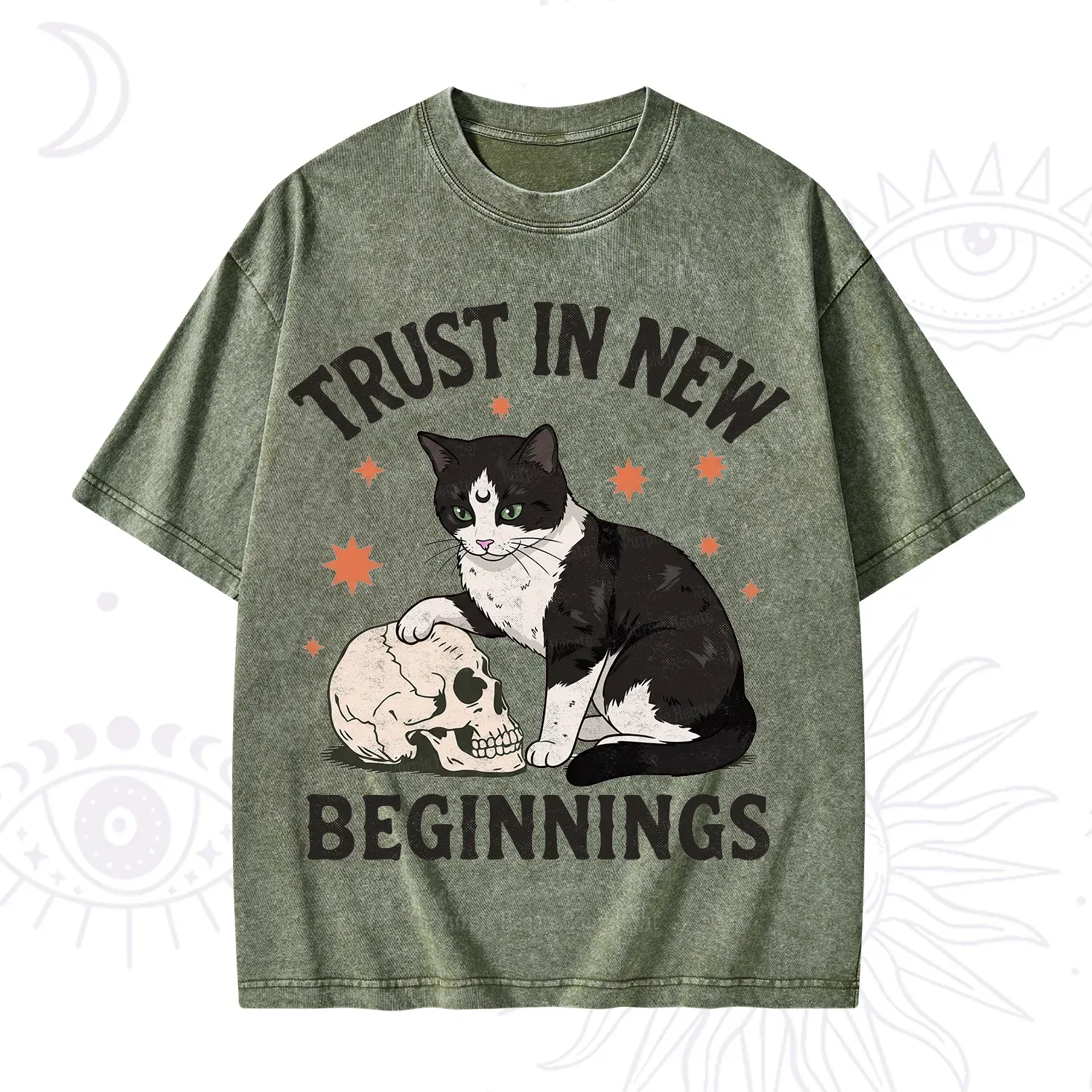 Purplehecate Trust In New Beginnings Cat Washed T-Shirt