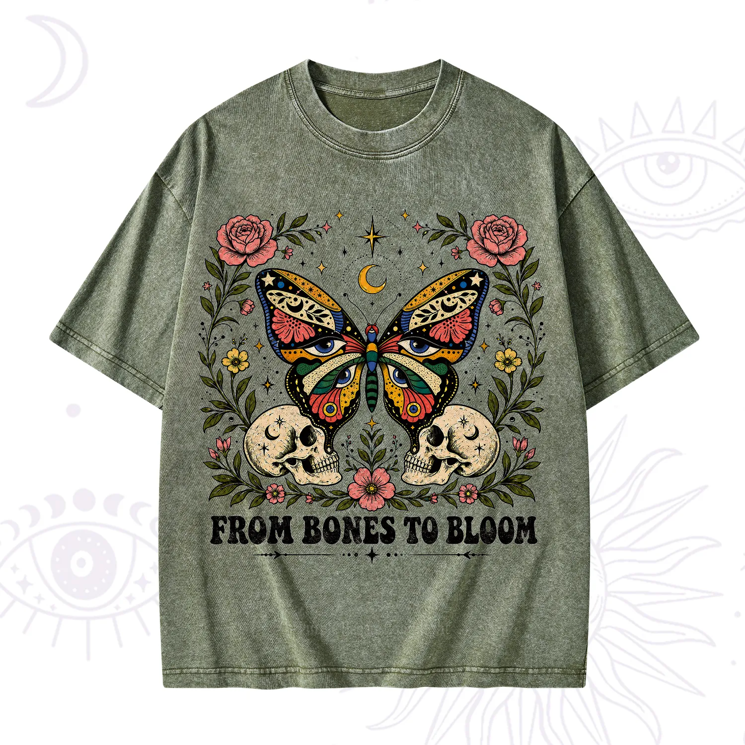 Purplehecate From Bones to Bloom Butterfly Washed T-Shirt
