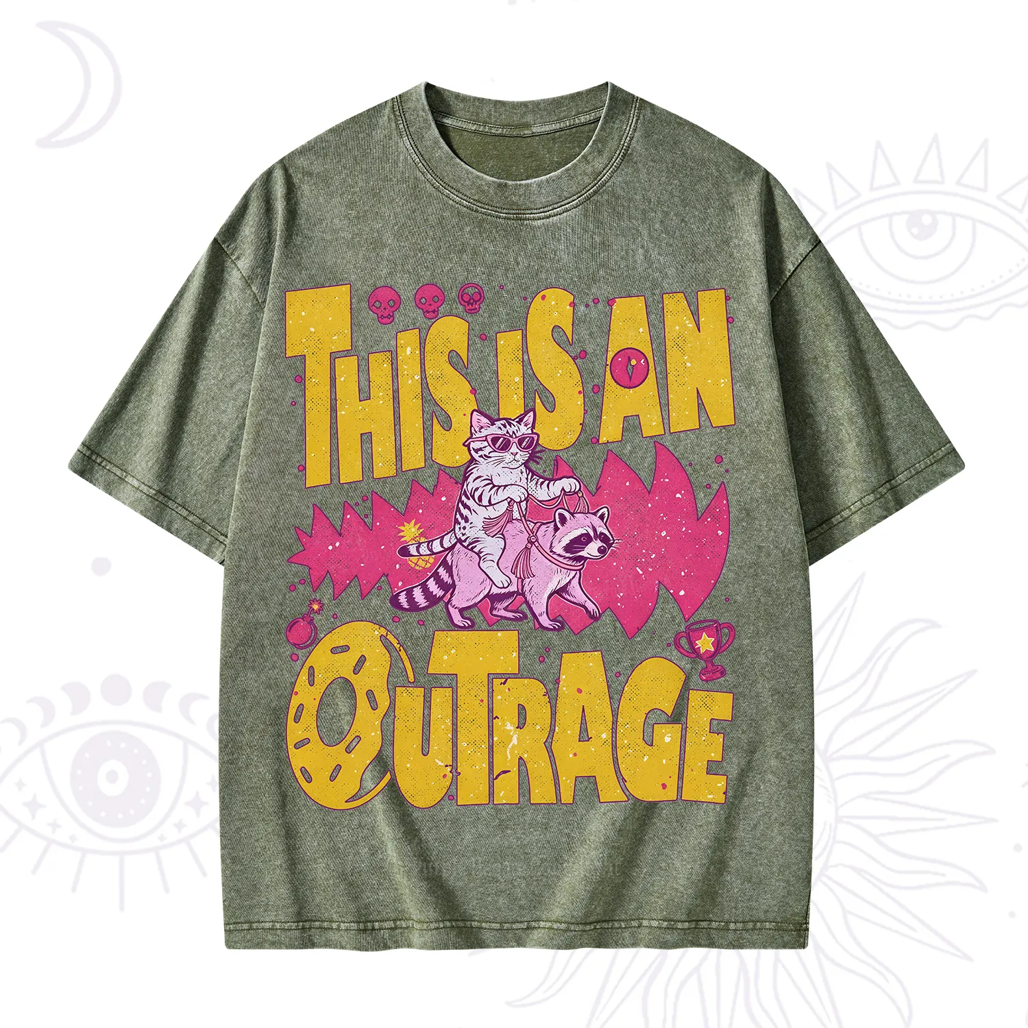 Purplehecate This Is An Outrage Angry Raccoons Washed T-Shirt