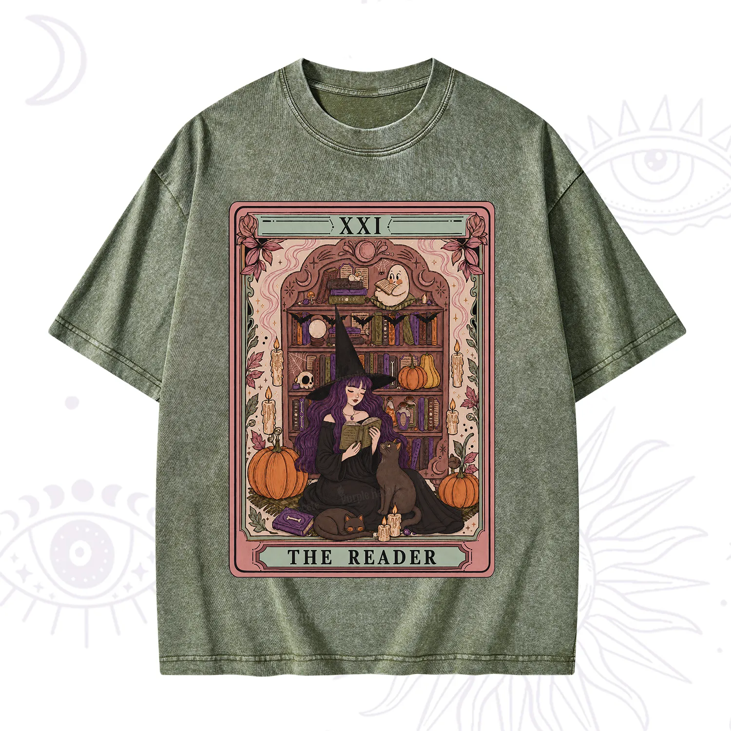 Purplehecate The Reader Tarot Bookish Witch Washed T-Shirt