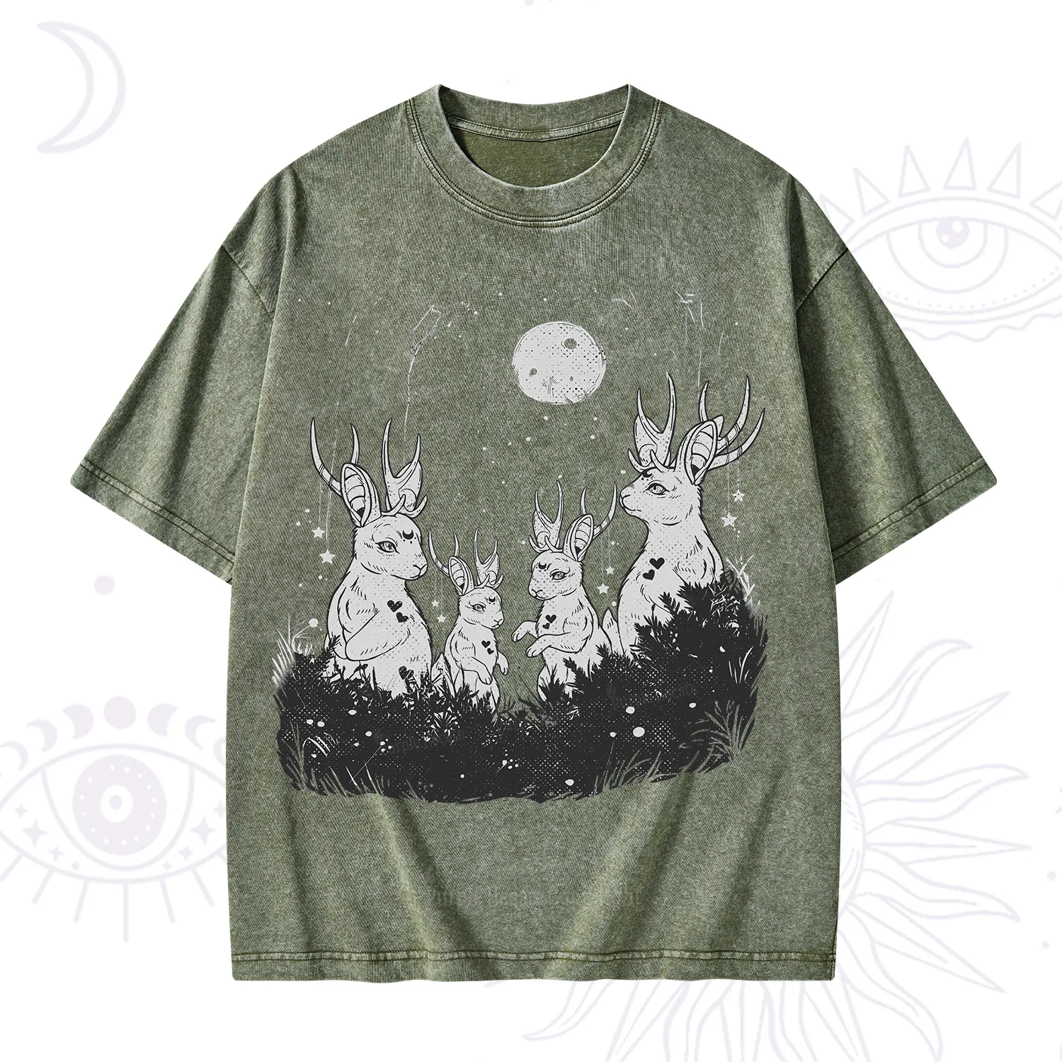 Purplehecate Moonlit Antler Bunny Washed T-Shirt