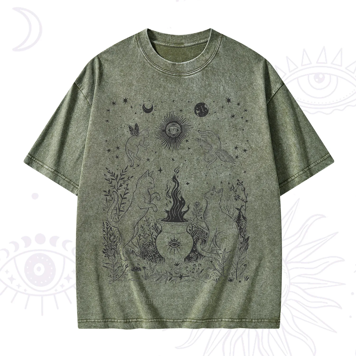 Purplehecate Midnight Meowgic Moon Ritual Washed T-Shirt