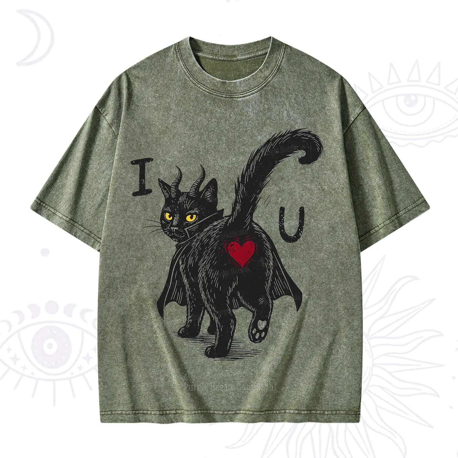 Purplehecate Bad Bad Evil Cat Washed T-Shirt
