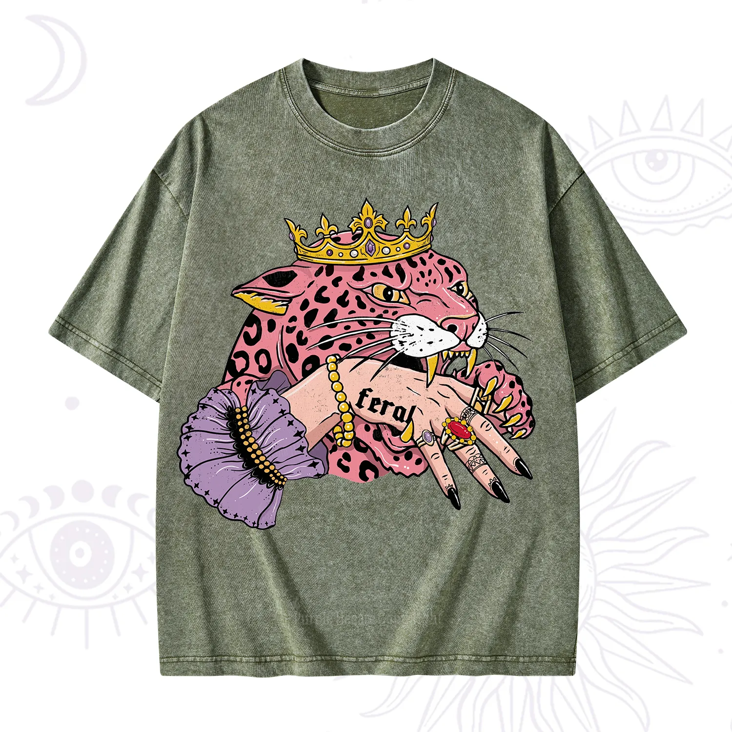 Purplehecate Feral Queen Pink Leopard Washed T-Shirt