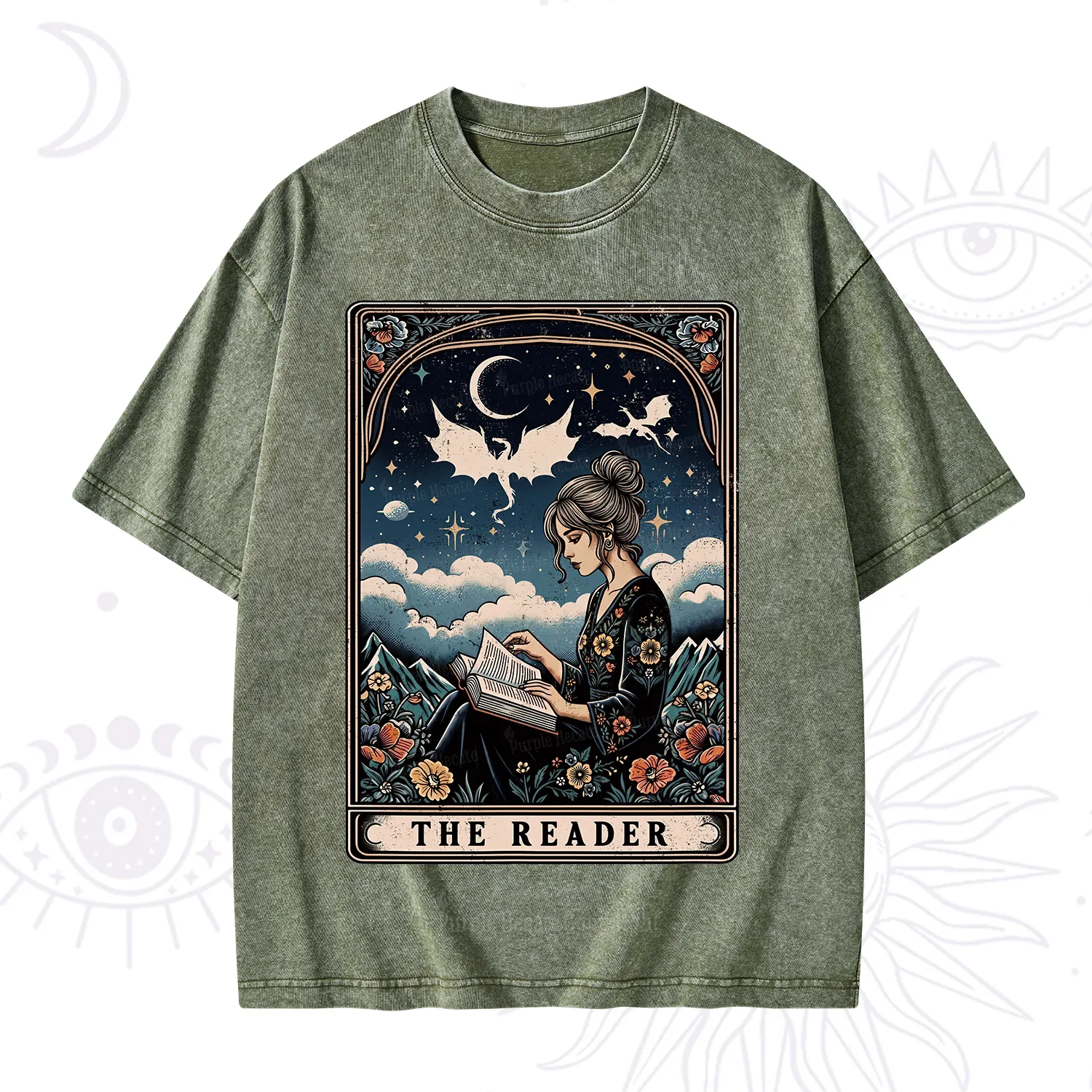 Purplehecate The Reader Tarot Mystic Night Washed T-Shirt