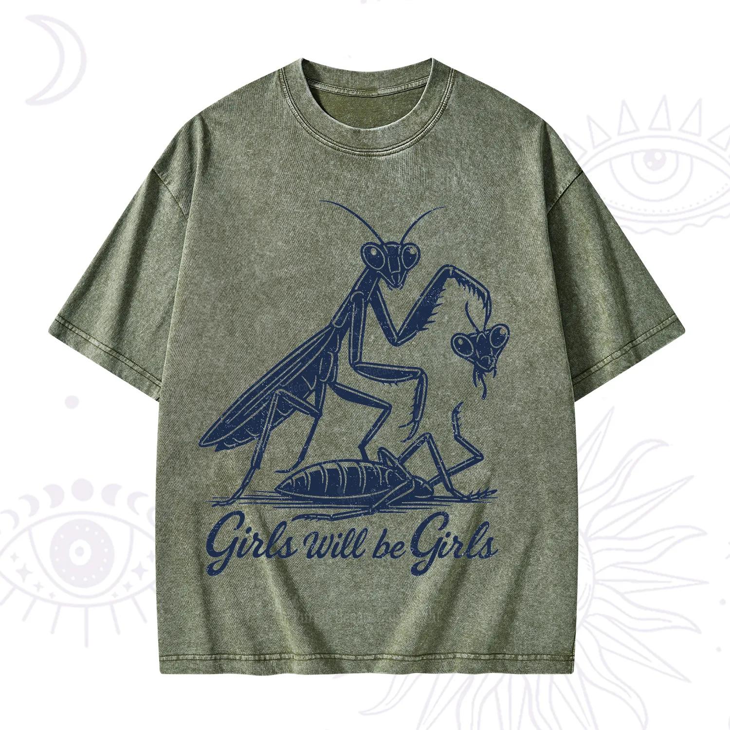 Purplehecate Girls Will Be Girls Praying Mantis Washed T-Shirt