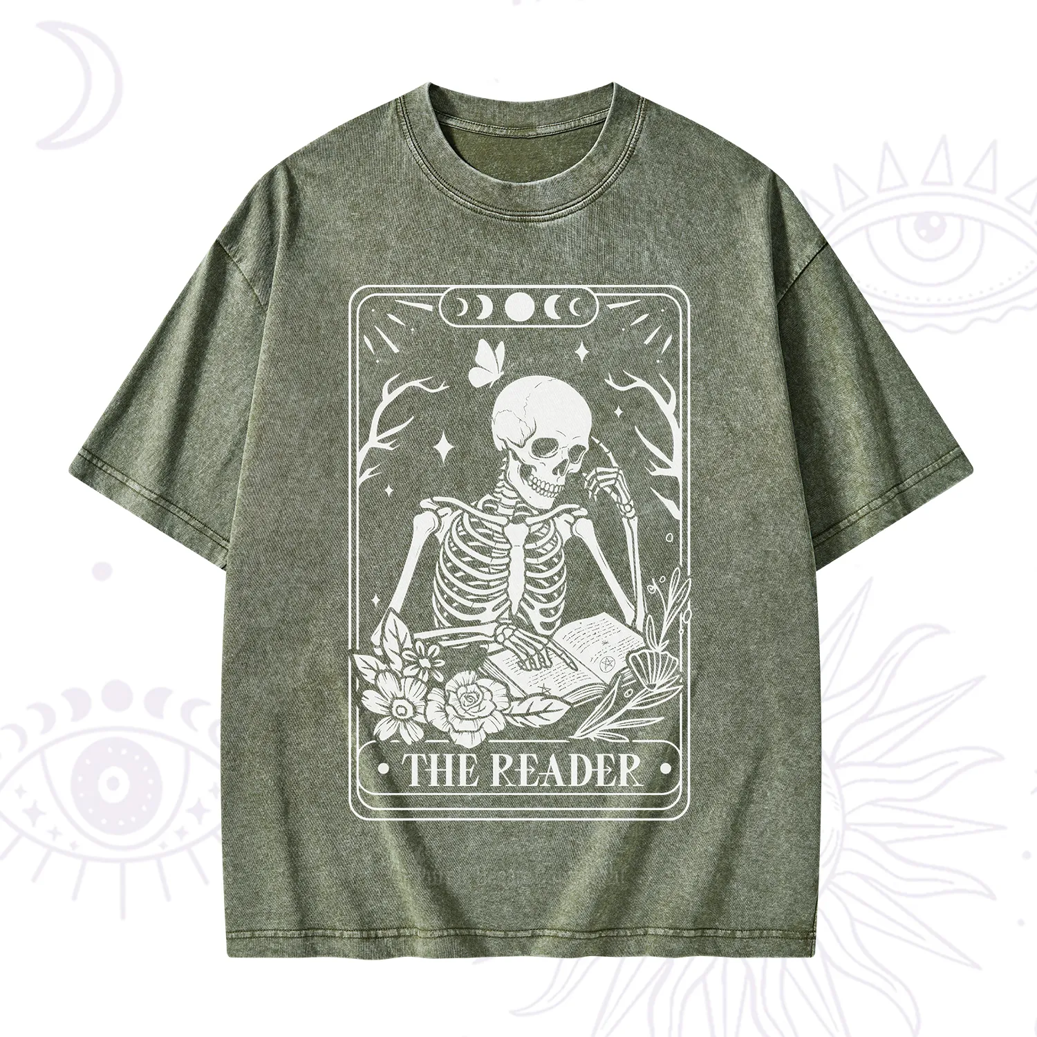 Purplehecate The Reader Tarot Skeleton Washed T-Shirt
