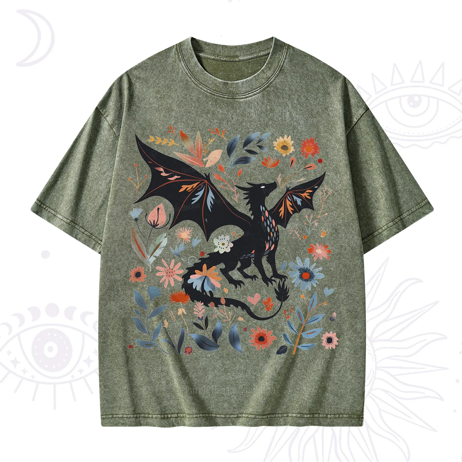 Purplehecate Vintage Fantasy Wyvern Bookish Washed T-Shirt