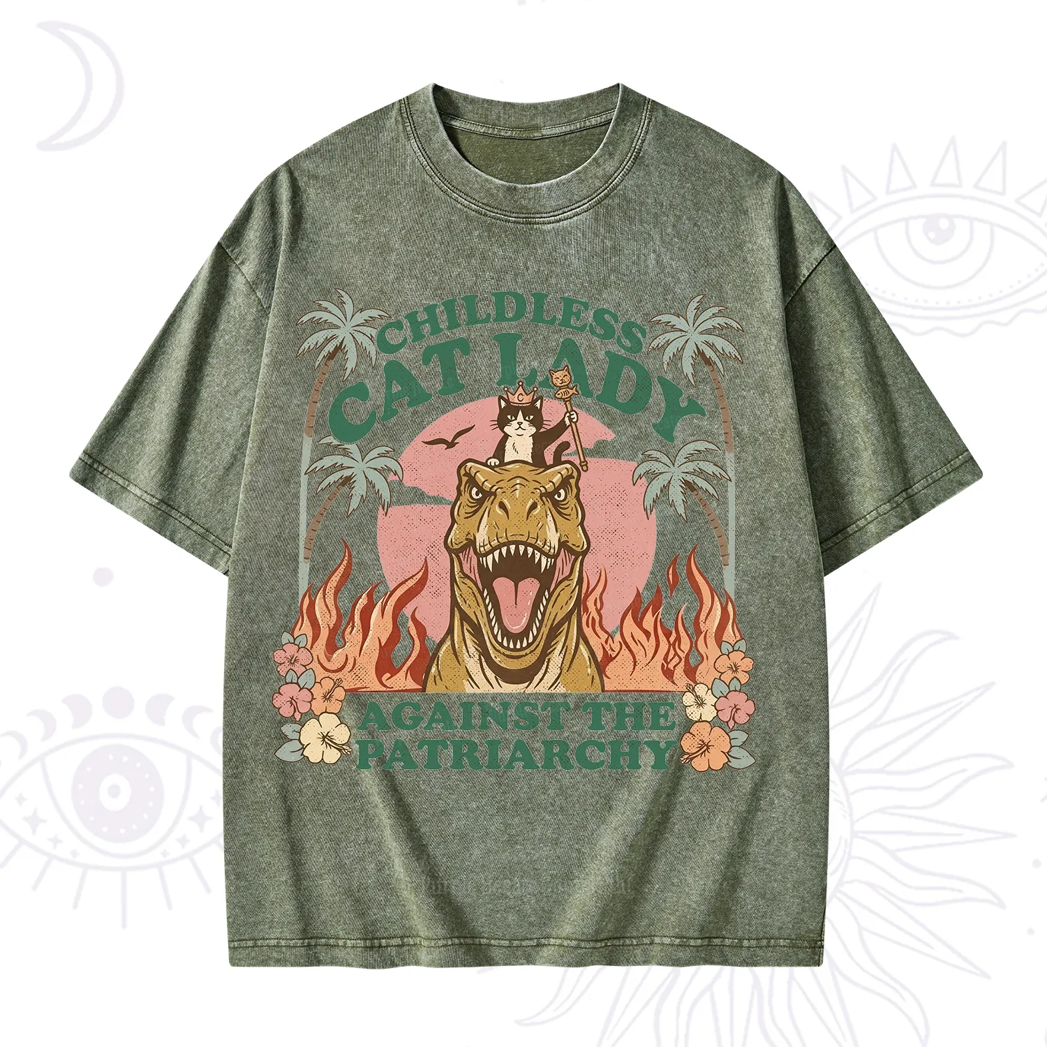 Purplehecate Childless Cat Lady Burn the Patriarchy Washed T-Shirt