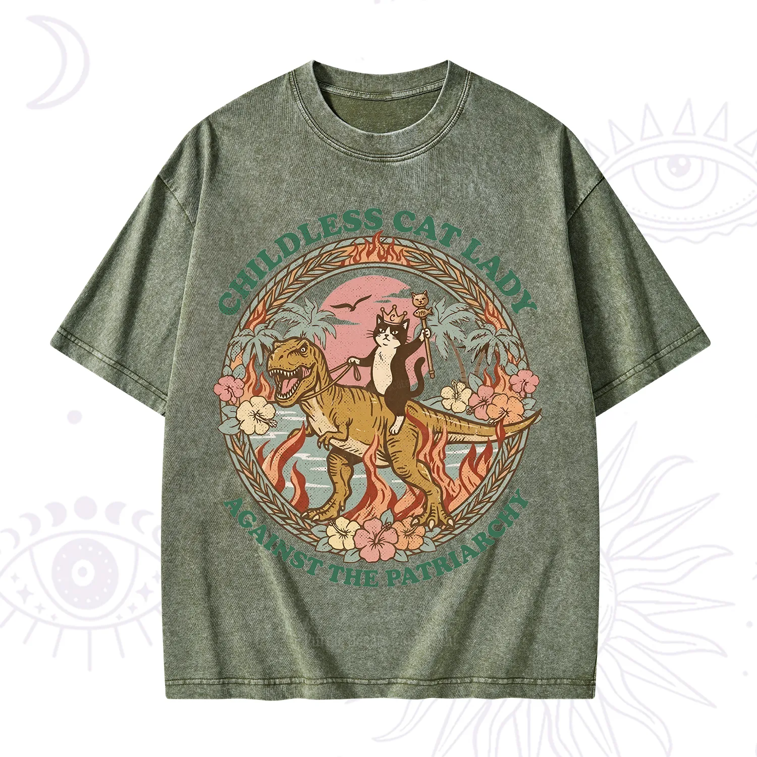 Purplehecate Childless Cat Lady Burn the Patriarchy Washed T-Shirt