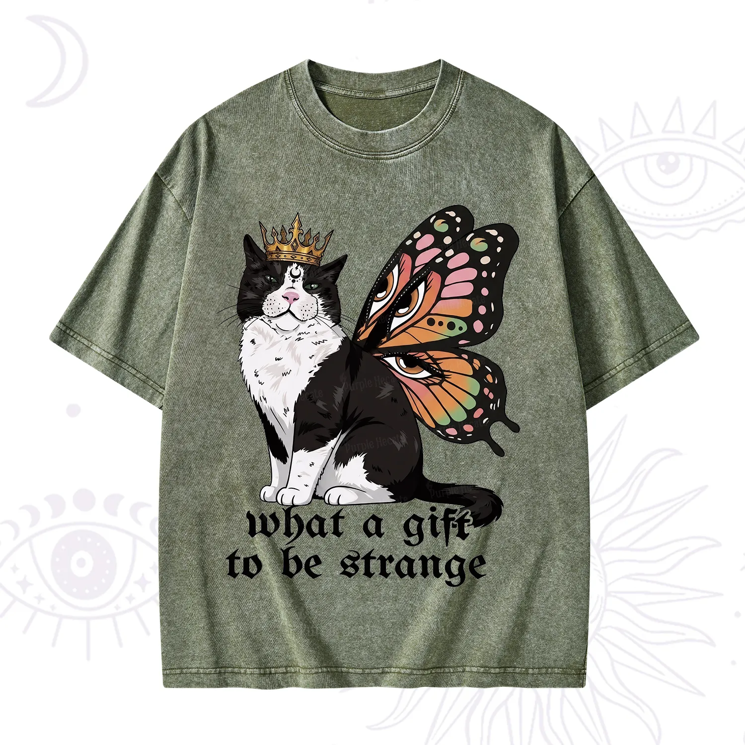 Purplehecate What a Gift to Be Strange Cat Washed T-Shirt