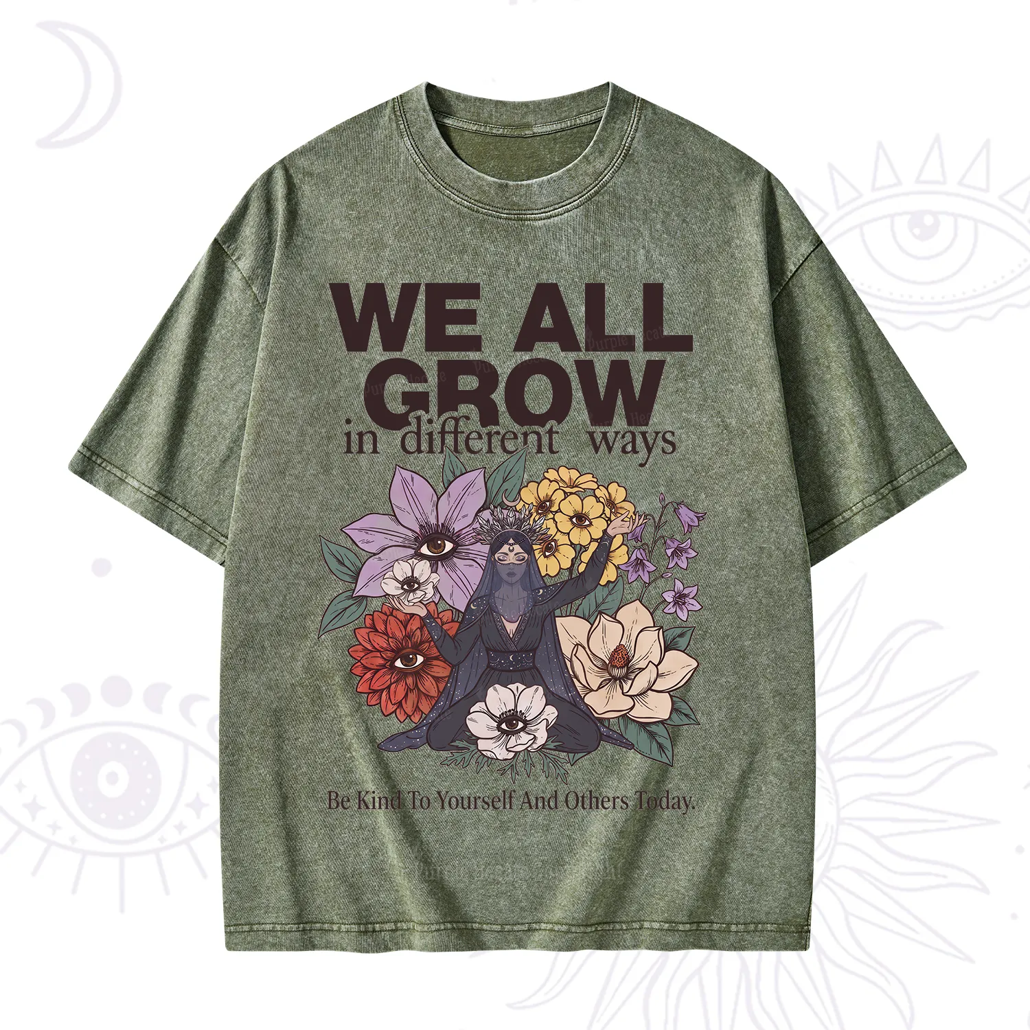 Purplehecate We All Grow Different Ways Floral Washed T-Shirt