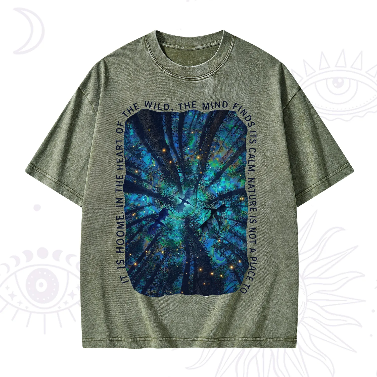 Purplehecate Forest Mindscape Night Sky Washed T-Shirt