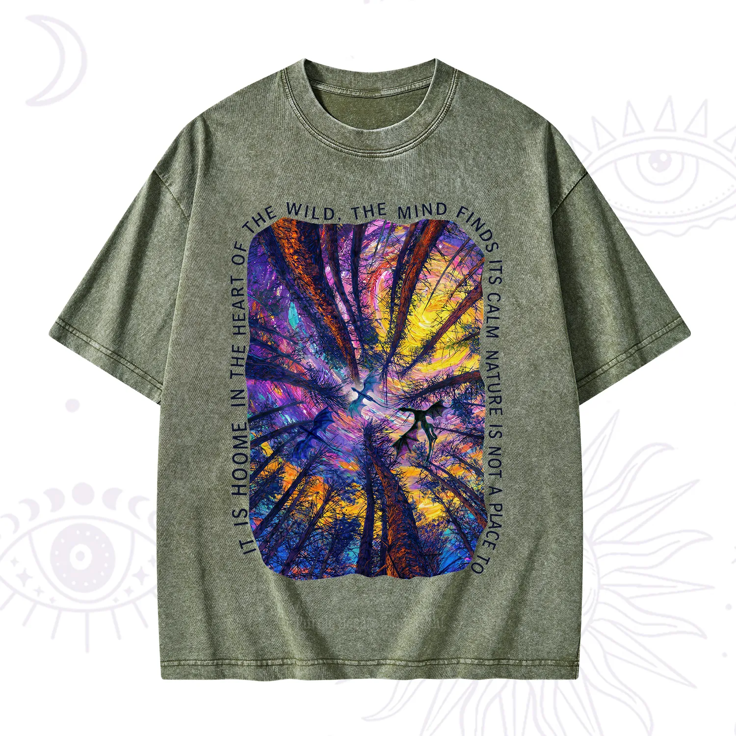 Purplehecate Forest Mindscape Night Sky Washed T-Shirt