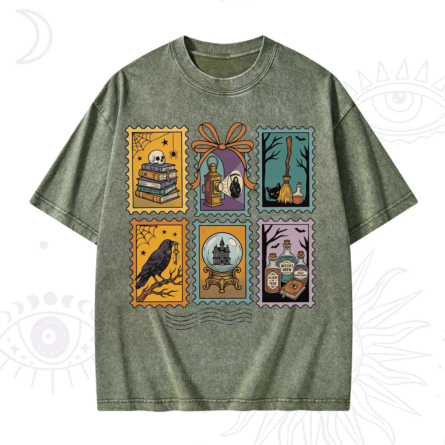 Purplehecate Halloween Witch Raven Castle Potions Washed T-Shirt