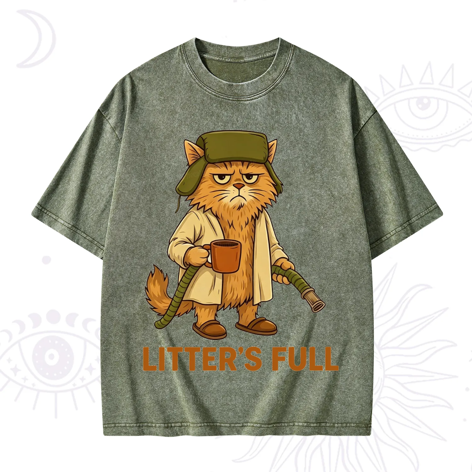 Purplehecate Litter's Full Funny Cat Washed T-Shirt