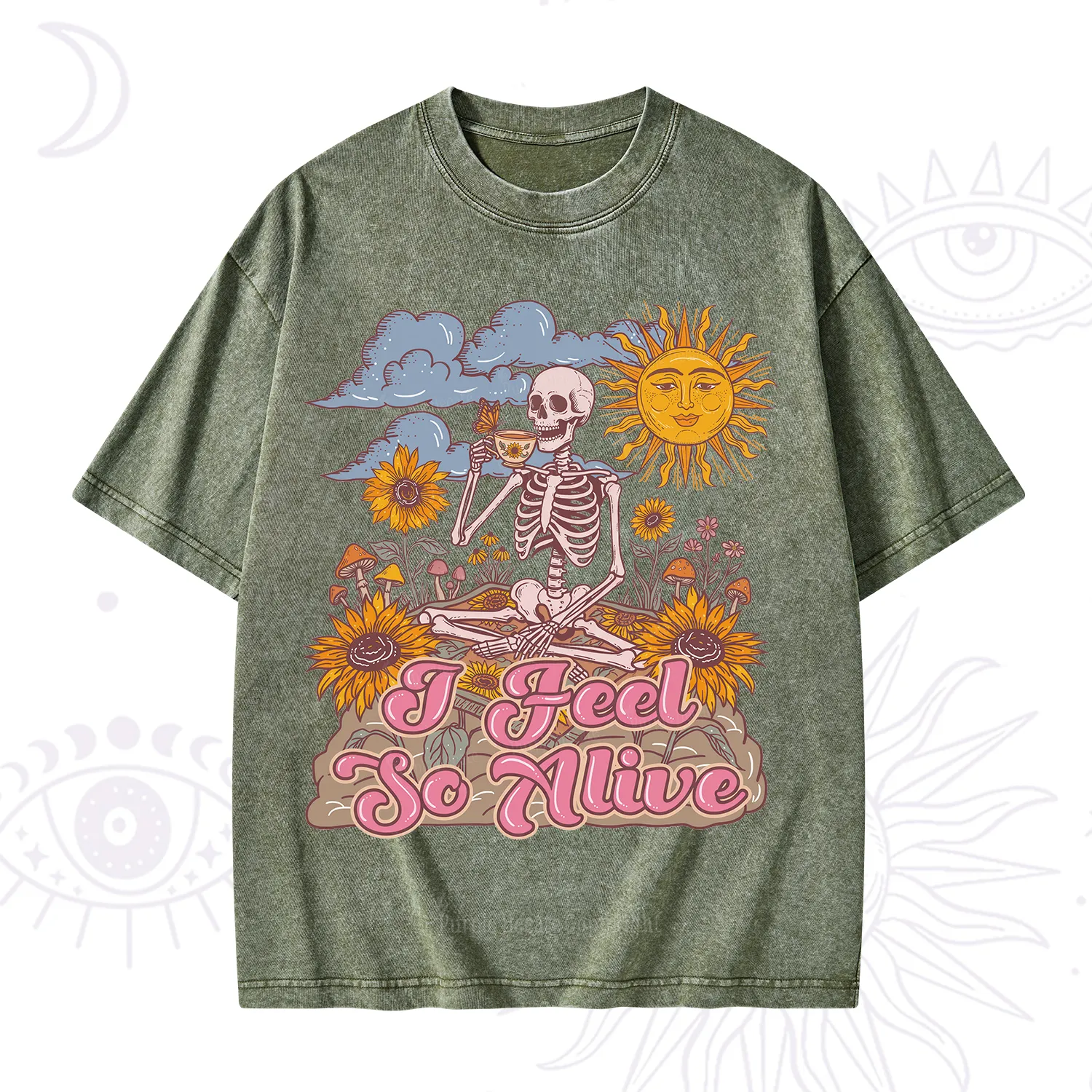 Purplehecate I feel So Alive Dancing Sarcastic Skeleton Washed T-Shirt