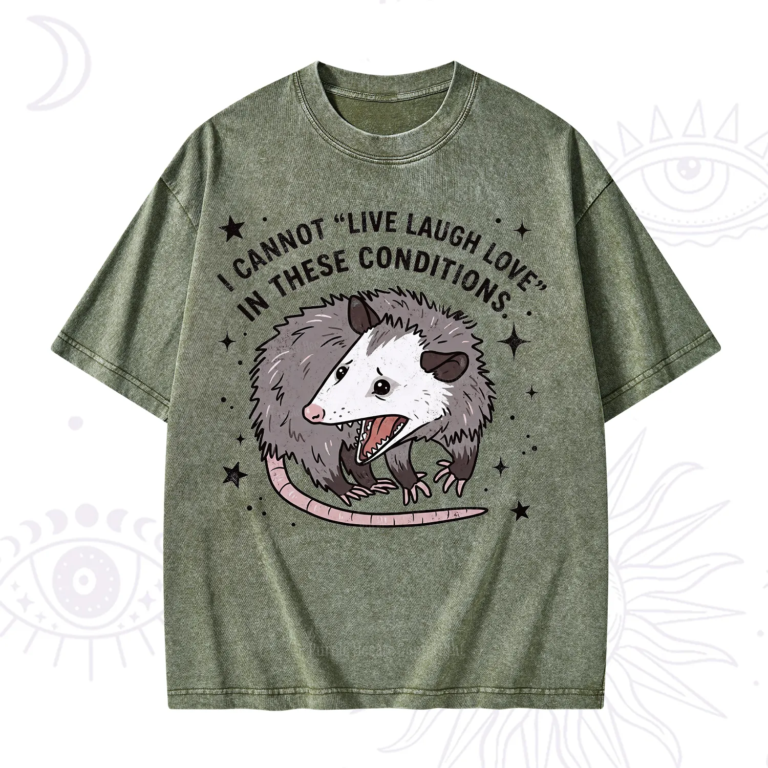 Purplehecate I Cannot Live Laugh Love Possum Washed T-Shirt