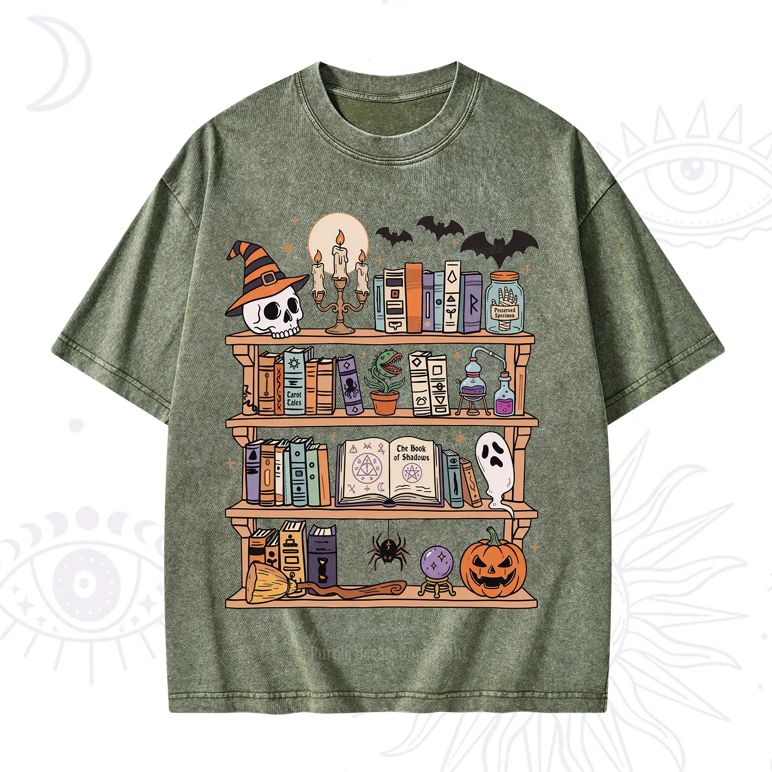 Purplehecate Halloween Library Washed T-Shirt