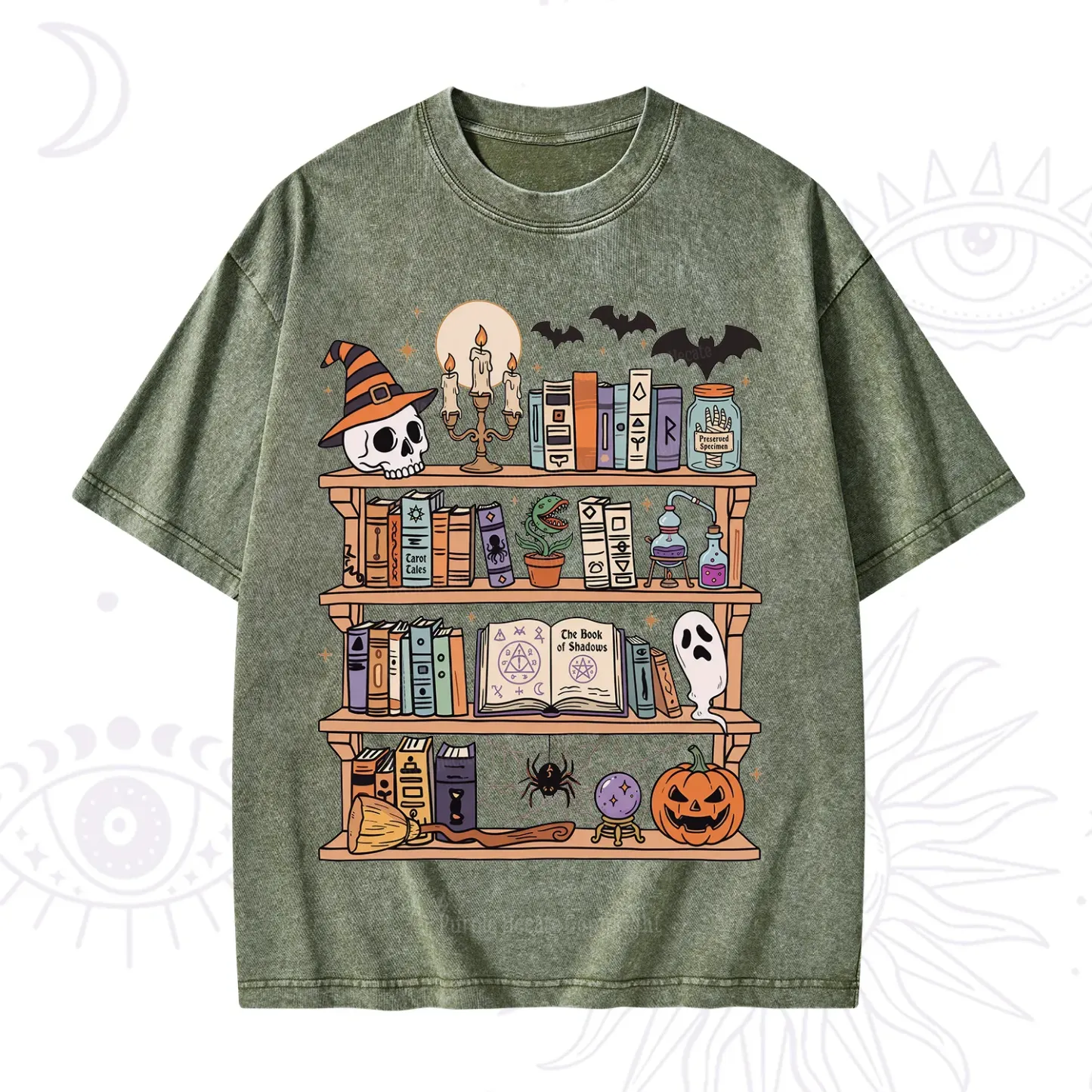 Purplehecate Halloween Library Washed T-Shirt