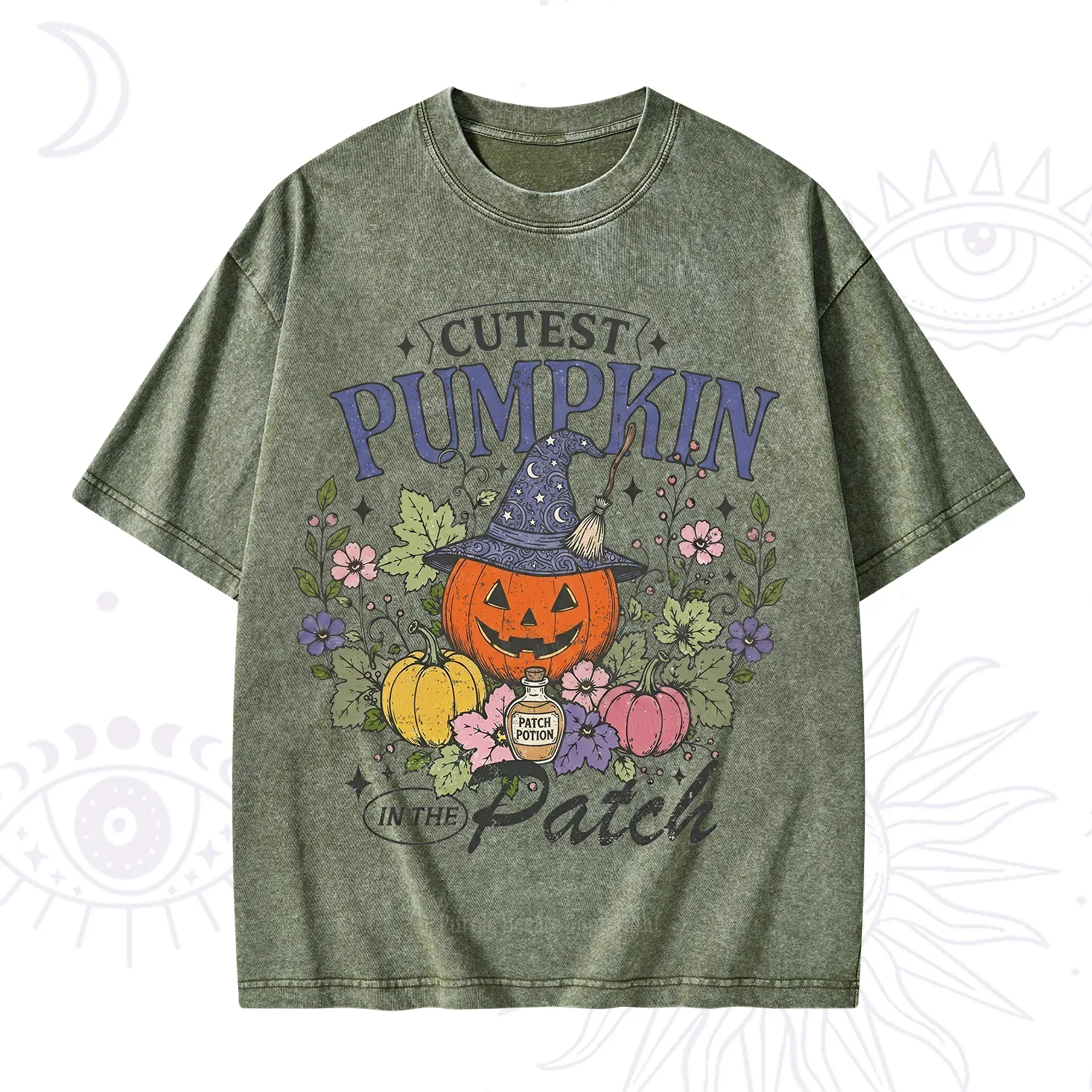 Purplehecate Cutest Pumpkin in the Patch Halloween Washed T-Shirt