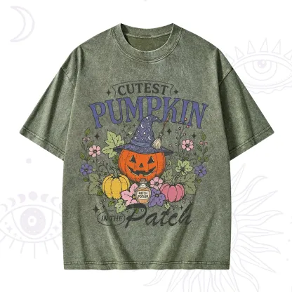 Purplehecate Cutest Pumpkin in the Patch Halloween Washed T-Shirt