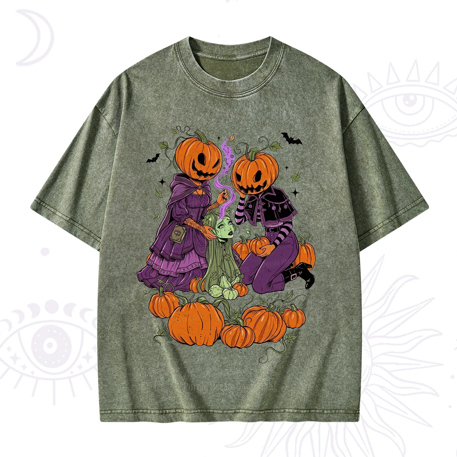 Purplehecate Spooky Witch Pumpkin Patch Washed T-Shirt