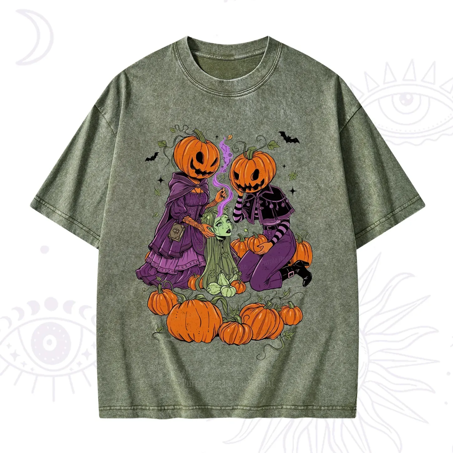 Purplehecate Spooky Witch Pumpkin Patch Washed T-Shirt