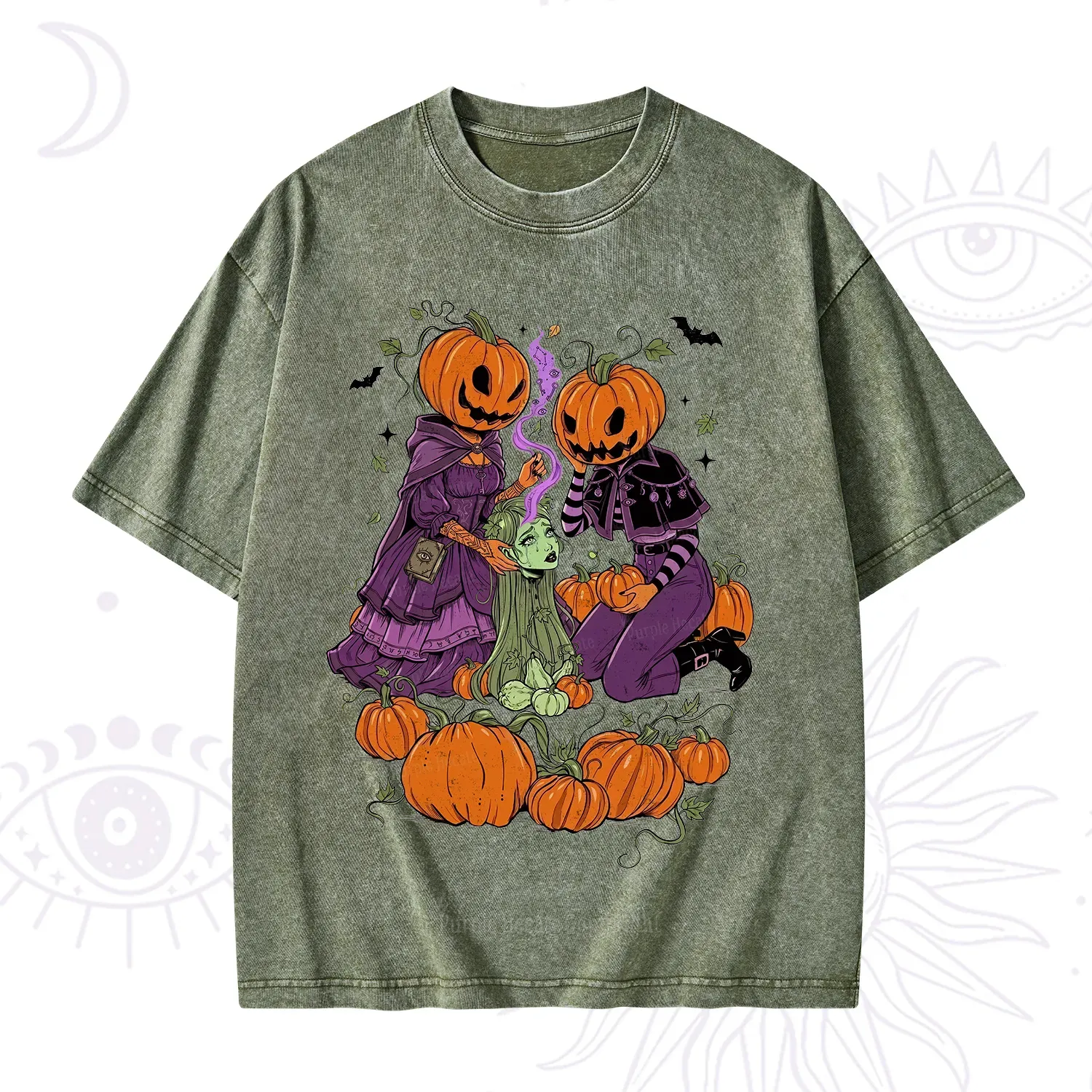 Purplehecate Spooky Witch Pumpkin Patch Washed T-Shirt
