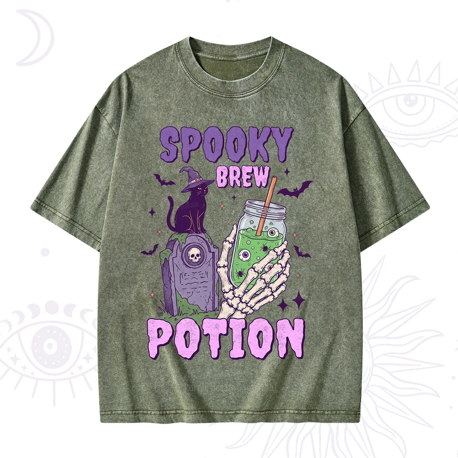 Purplehecate Spooky Brew Potion Halloween Washed T-Shirt