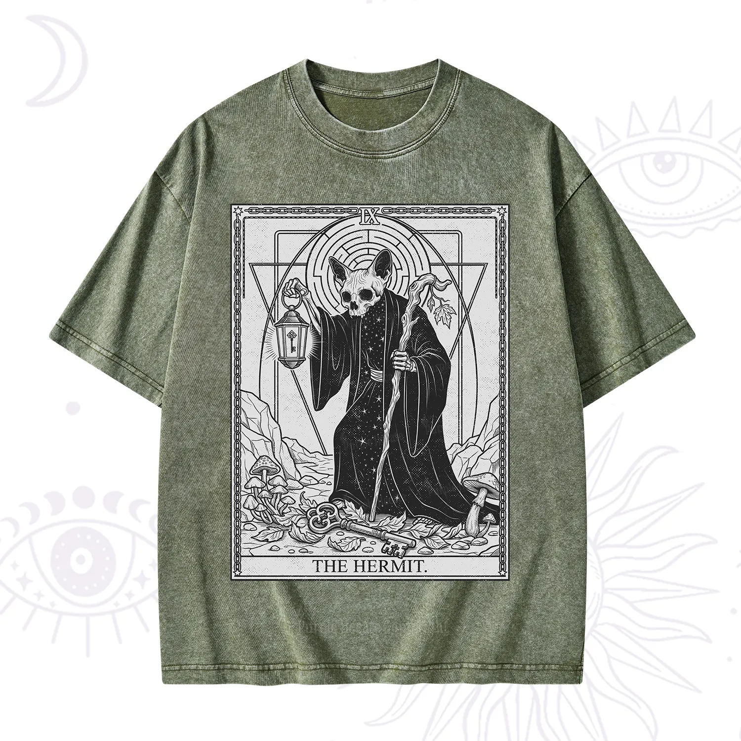 Purplehecate The Hermit Skeleton Cat Tarot Washed T-Shirt
