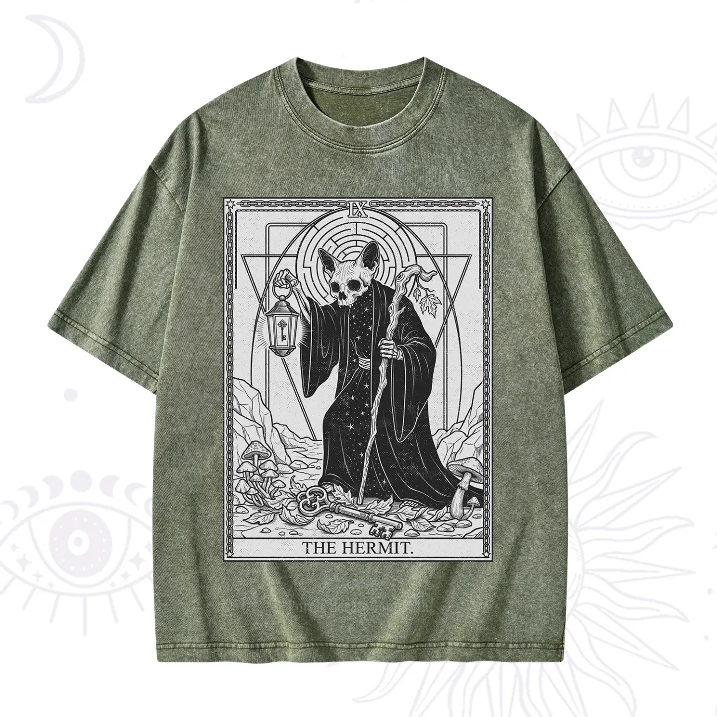 Purplehecate The Hermit Skeleton Cat Tarot Washed T-Shirt