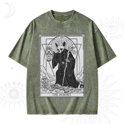 Purplehecate The Hermit Skeleton Cat Tarot Washed T-Shirt
