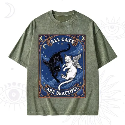 Purplehecate Angel & Devil Cat Washed T-Shirt