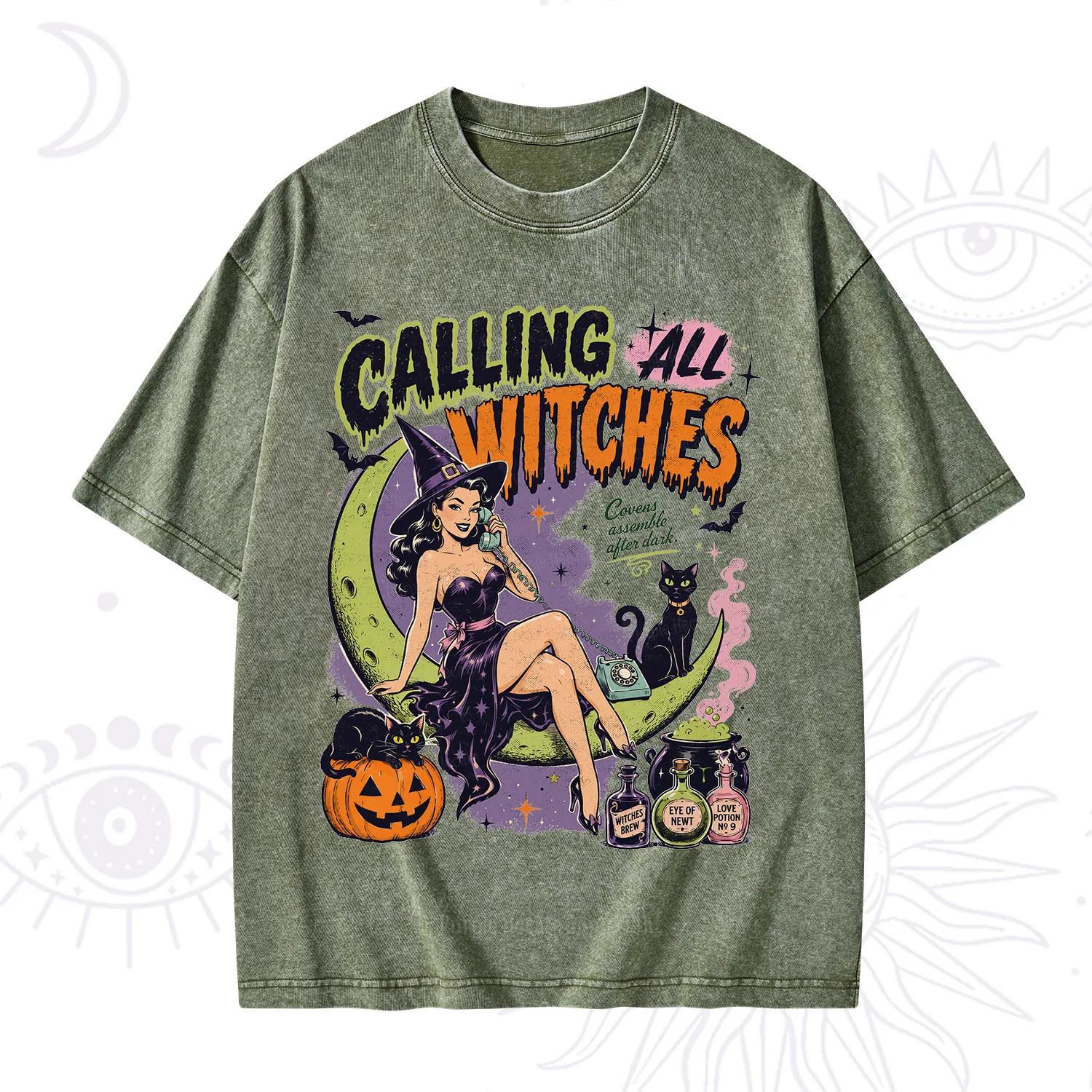 Purplehecate Calling All Witches Halloween Washed T-Shirt