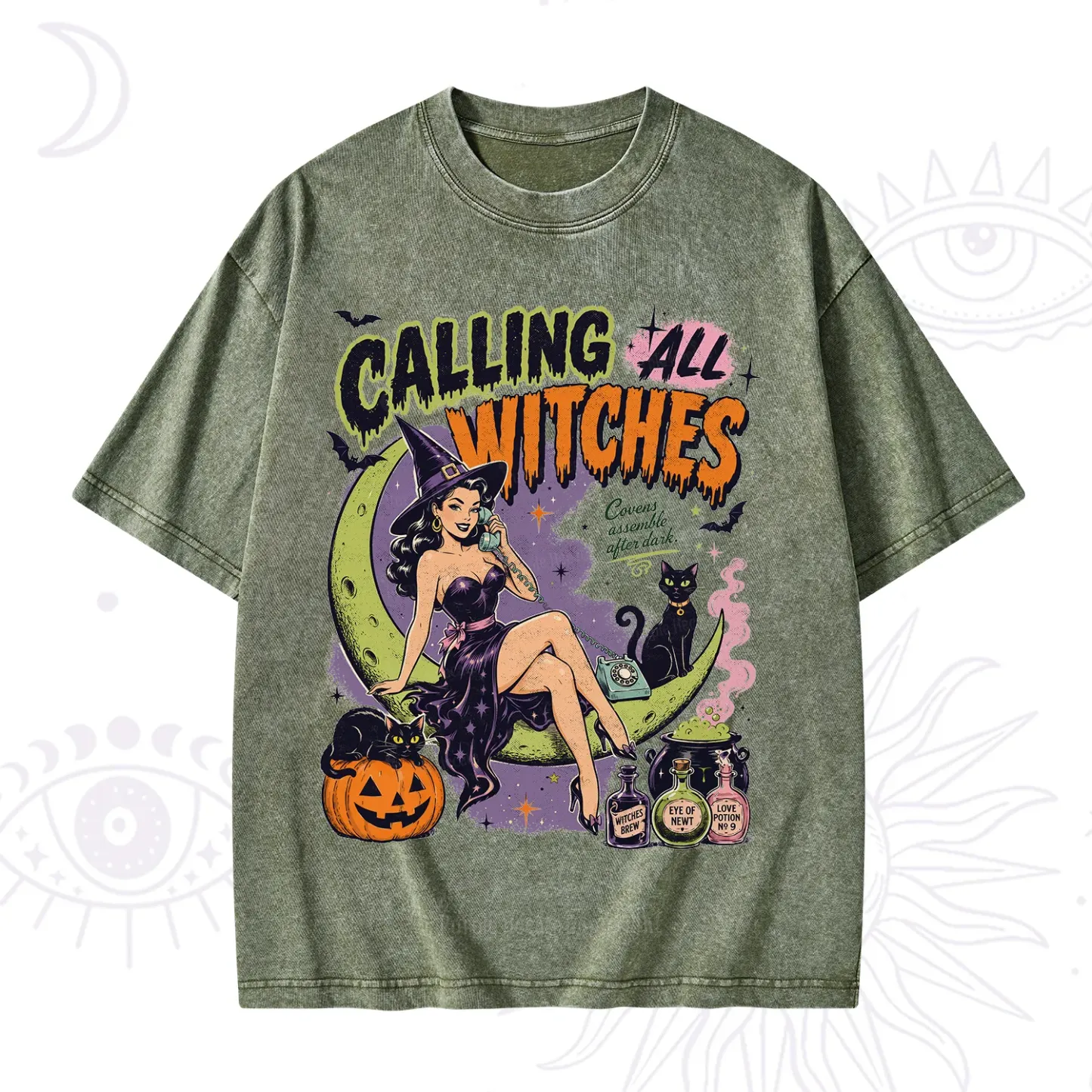 Purplehecate Calling All Witches Halloween Washed T-Shirt