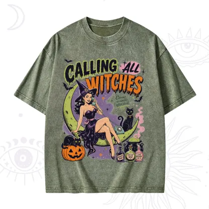 Purplehecate Calling All Witches Halloween Washed T-Shirt