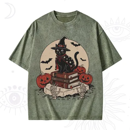 Purplehecate Witch Hat Pumpkin Washed T-Shirt