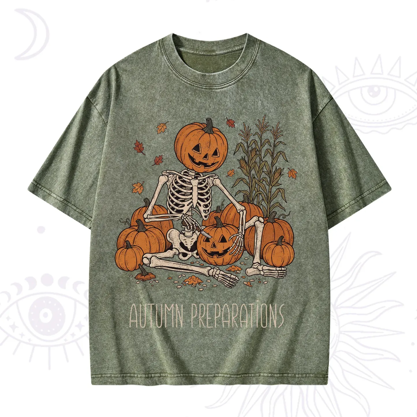 Purplehecate Autumn Preparations Pumpkin Skeleton Washed T-Shirt