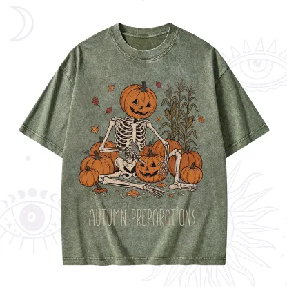 Purplehecate Autumn Preparations Pumpkin Skeleton Washed T-Shirt