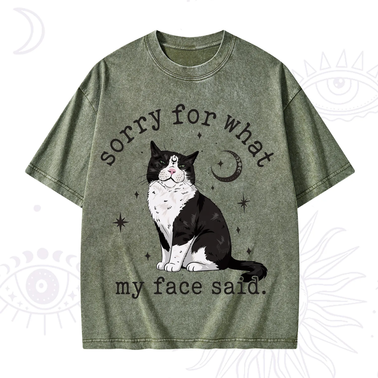 Purplehecate Sorry For What My Face Said Cat Washed T-Shirt