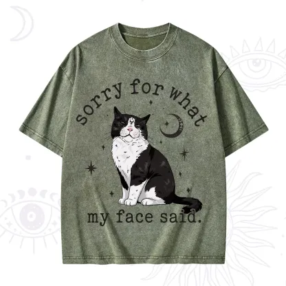 Purplehecate Sorry For What My Face Said Cat Washed T-Shirt
