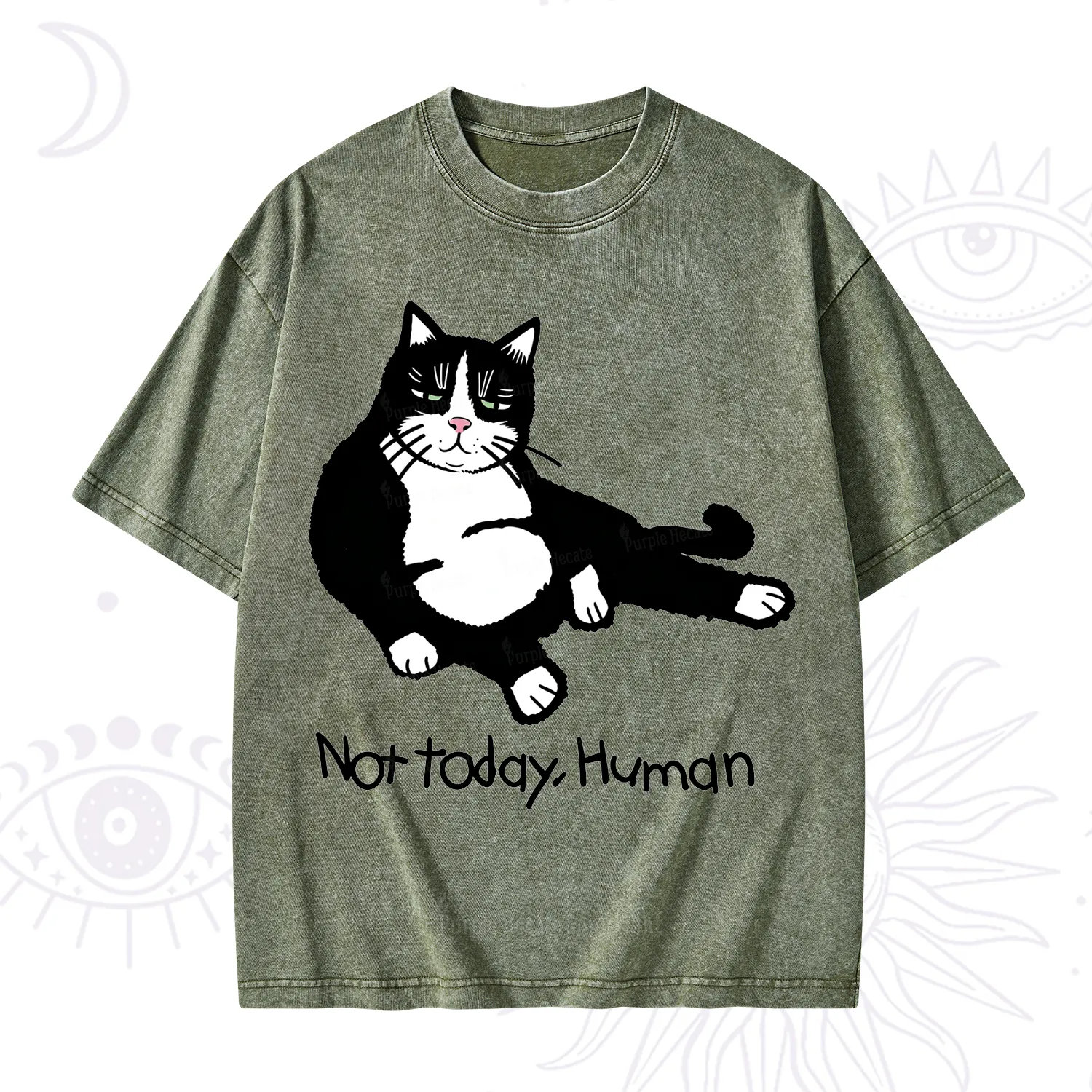 Purplehecate Not Today Human Funny Cat Washed T-Shirt