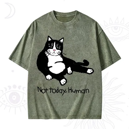 Purplehecate Not Today Human Funny Cat Washed T-Shirt