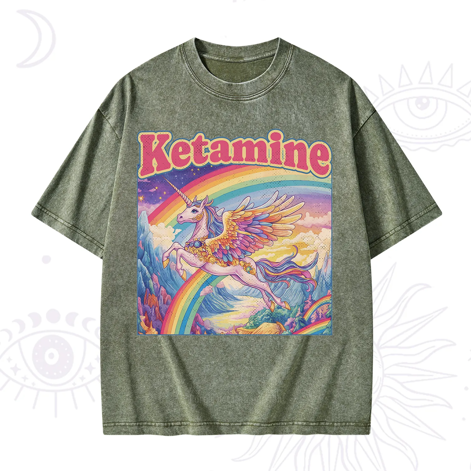 Purplehecate Ketamine Rainbow Unicorn Washed T-Shirt