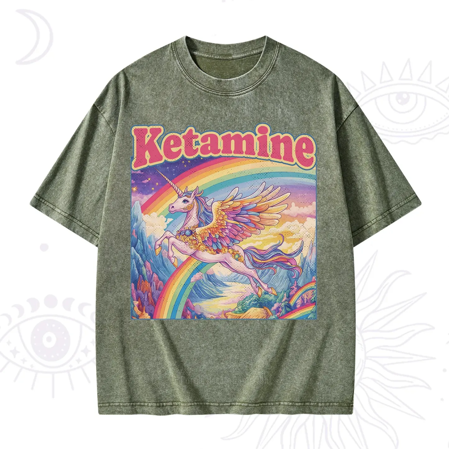 Purplehecate Ketamine Rainbow Unicorn Washed T-Shirt