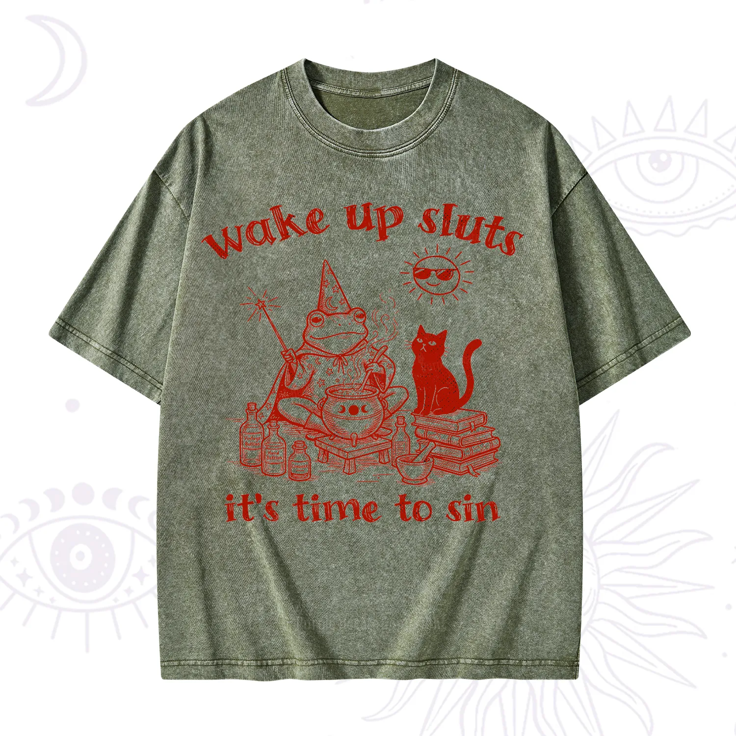 Purplehecate Wake Up Sluts It's Time to Sin Witch Frog Washed T-Shirt